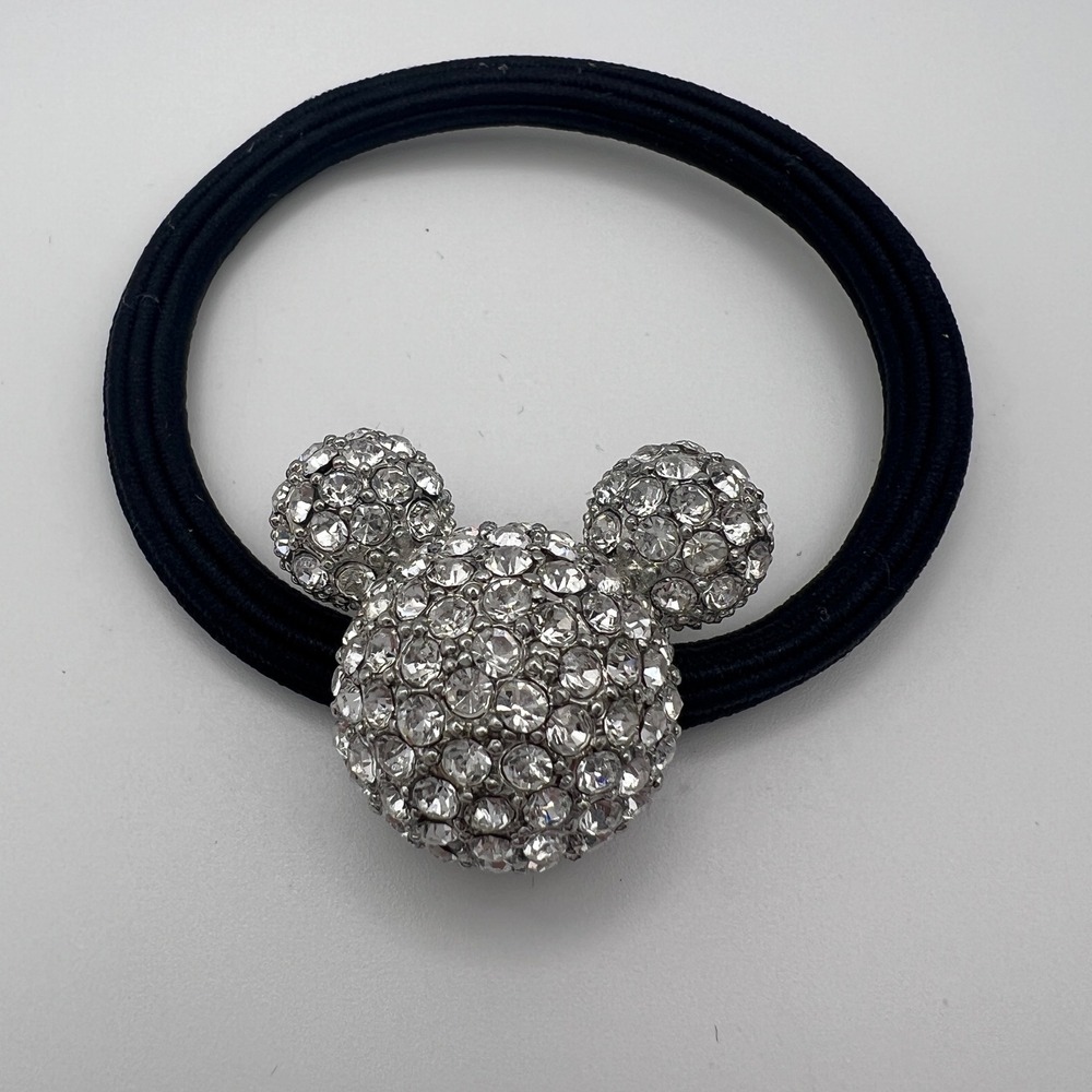 Disney Mickey Mouse Rhinestone Hair Tie Elastic Band Silver Tone Crystal Sparkle